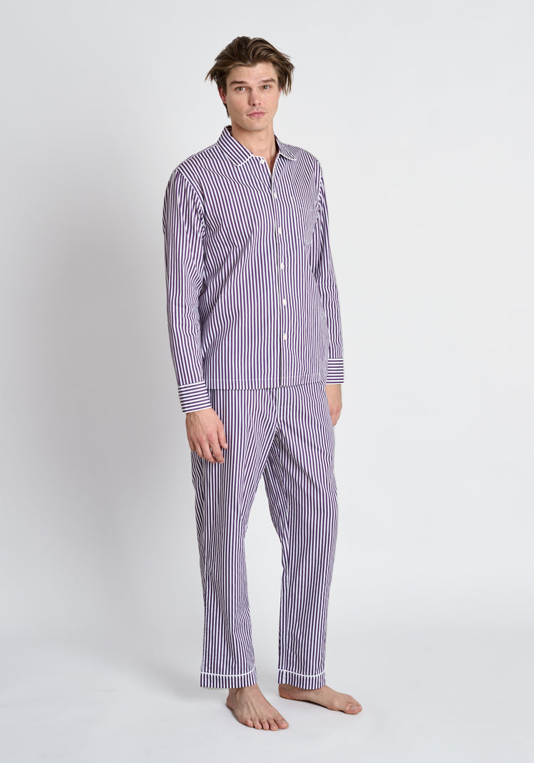 Henry Pajama Set in Purple Sateen Stripe
